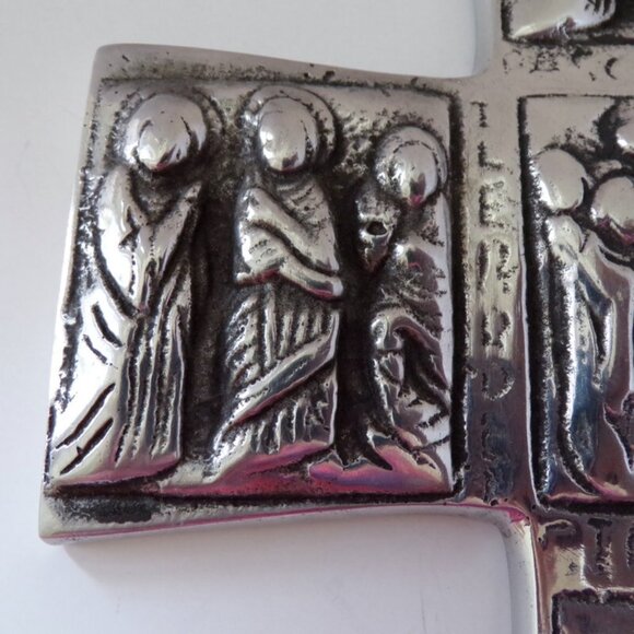 Pewter Cross With Relief Images Made in Mexico 9 Inch Tall - Picture 2 of 7